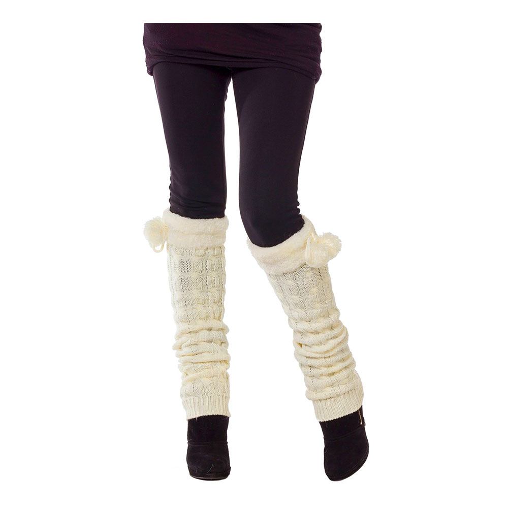 Benvärmare med Pompoms - Beige