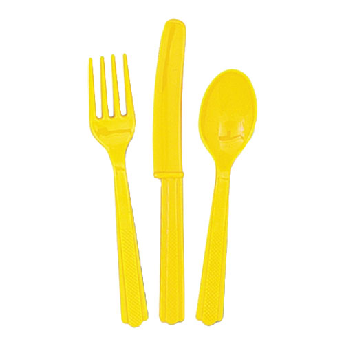 Bestick i Plast Gul - 18-pack