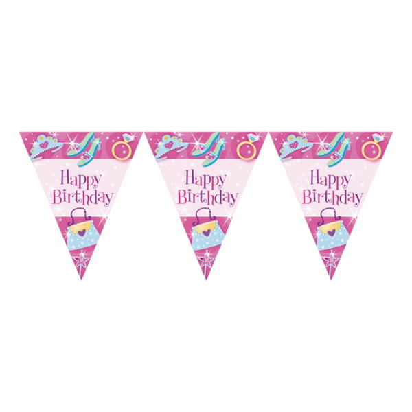 Flaggirlang Happy Birthday Prinsesskalas