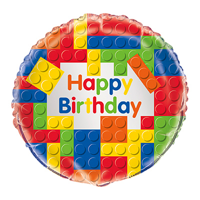 Folieballong Byggklossar Happy Birthday