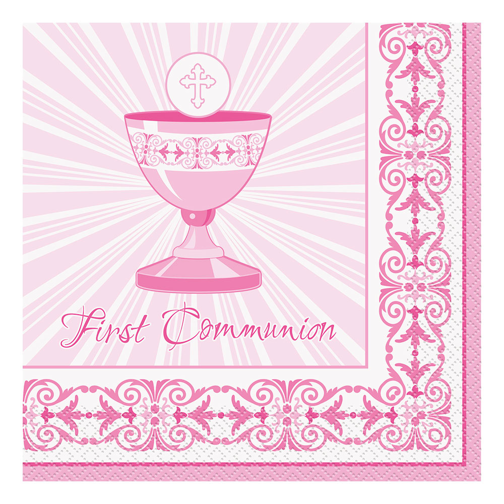 Servetter First Communion Rosa - 16-pack