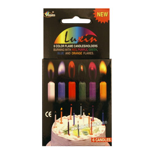 Tårtljus med färgad flamma - 6-pack